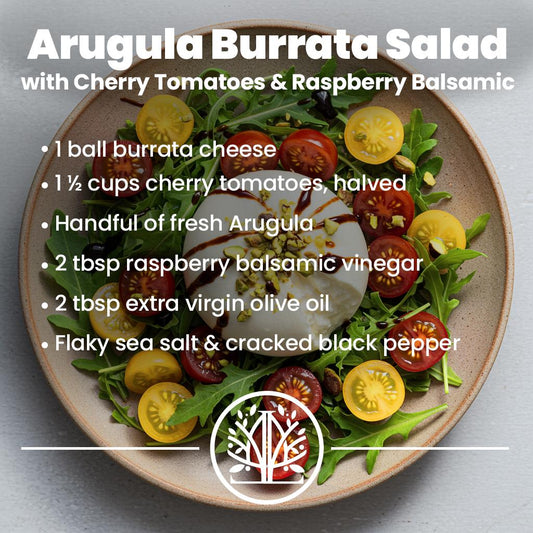 Fresh arugula burrata salad with cherry tomatoes and olive oil