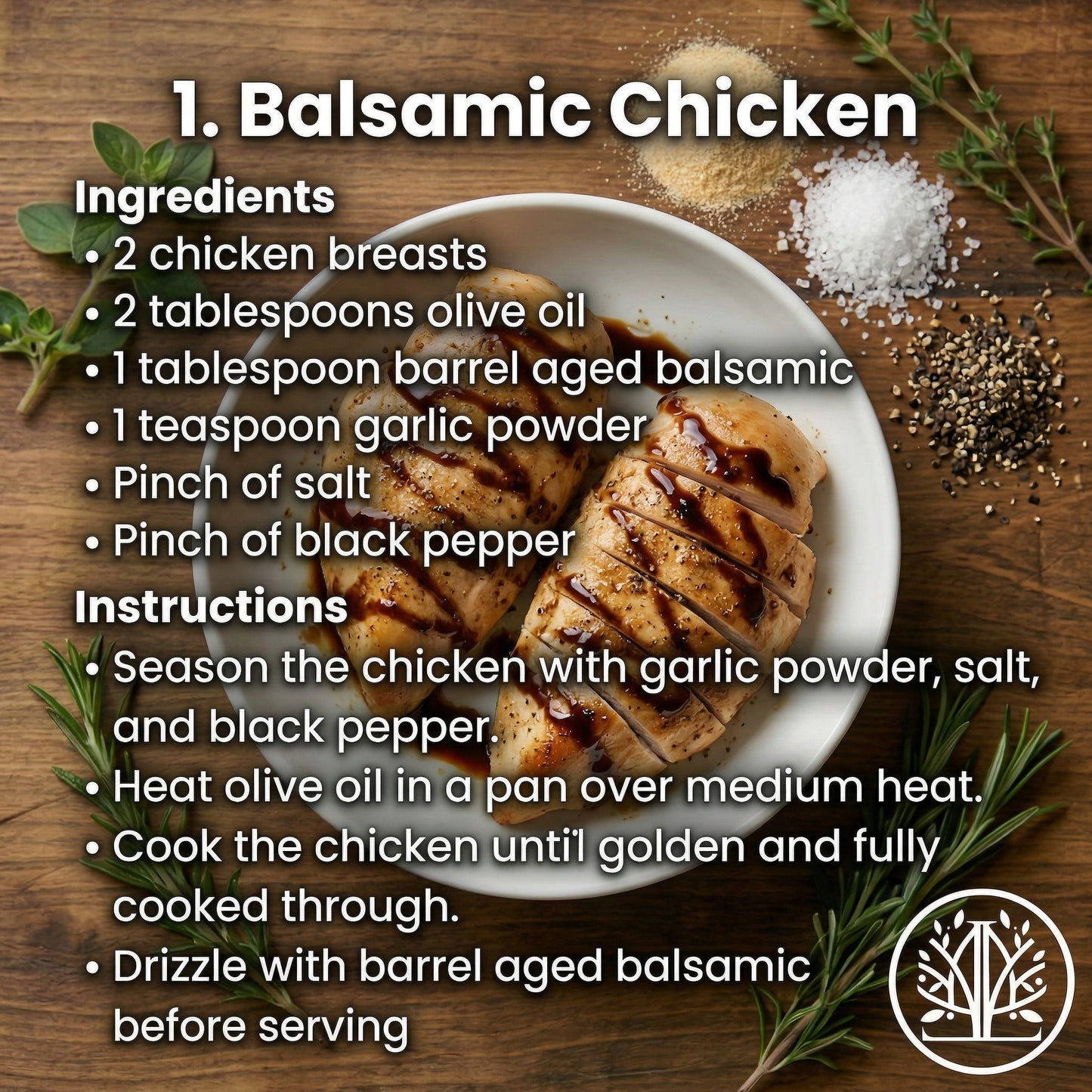 Balsamic Chicken recipe card with ingredients