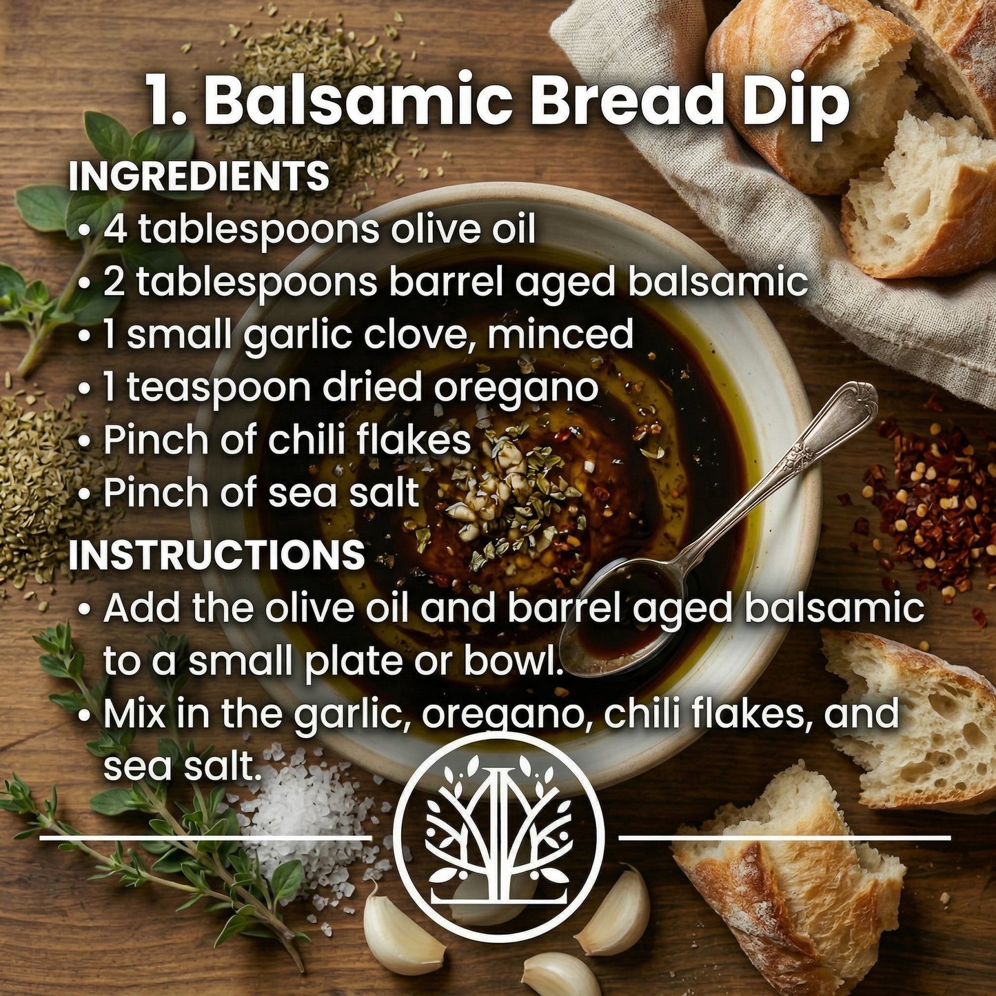 Balsamic bread dip recipe with ingredients and instructions