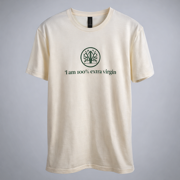 Beige t-shirt with a logo and text 