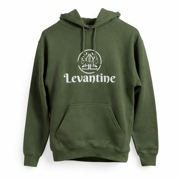 Green hoodie with 'Levantine' logo