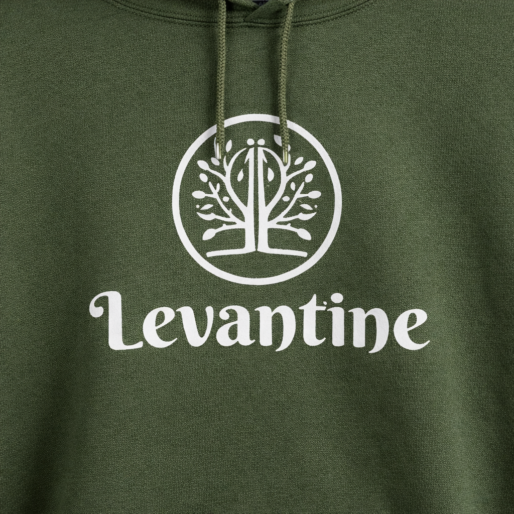 Green hoodie with 'Levantine' log