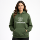 Woman wearing a green hoodie with 'Levantine' logo