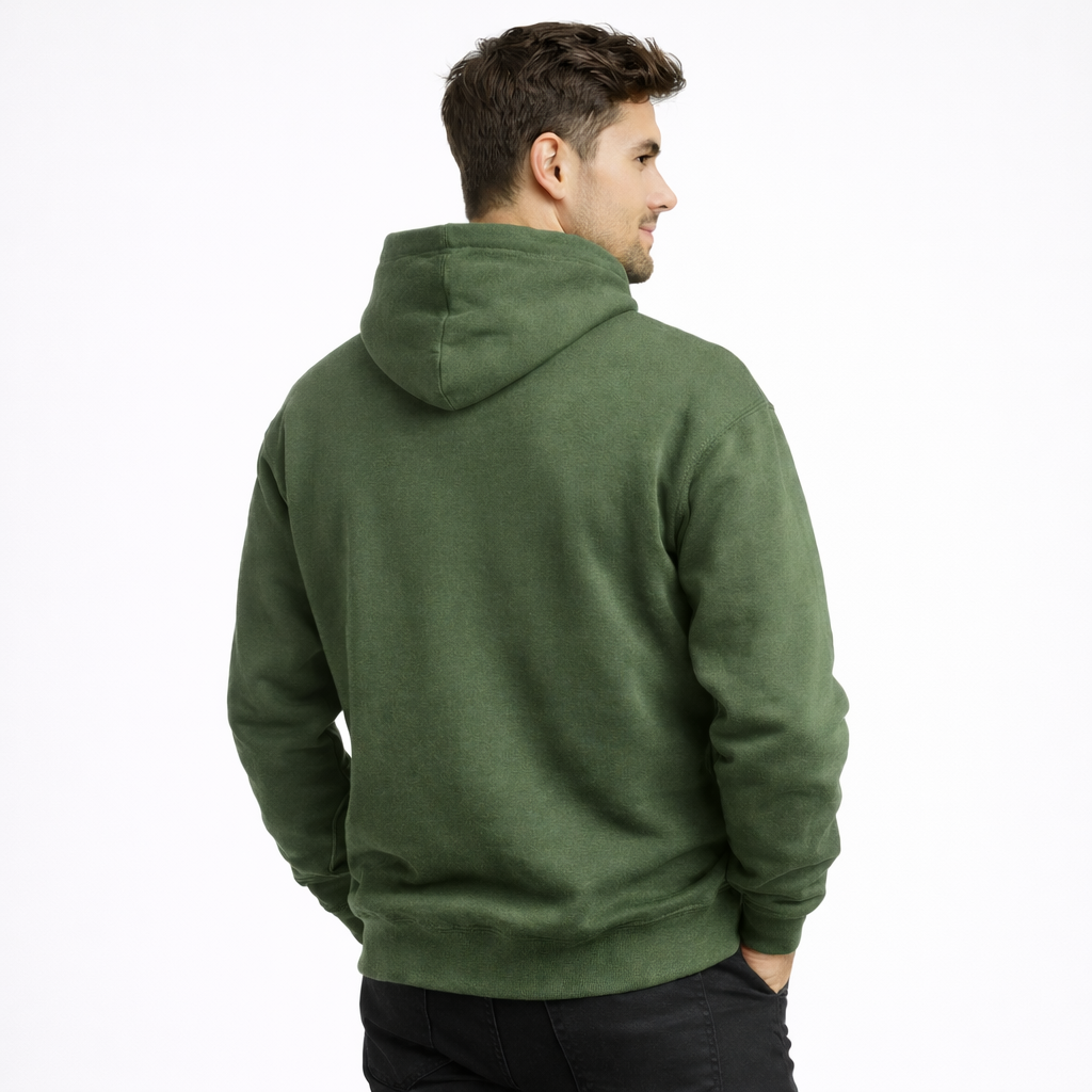 Man wearing a green hoodie on a white background