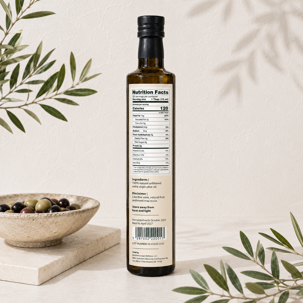 Levantine Premium Extra Virgin Olive Oil bottle with label