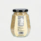 Glass jar with nutritional label on a white background