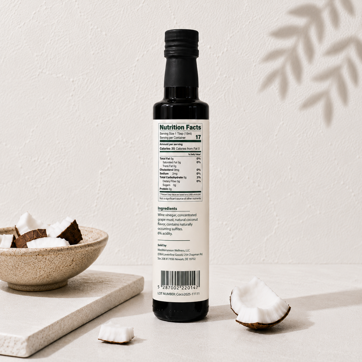 Levantine Coconut Balsamic Vinegar bottle with label