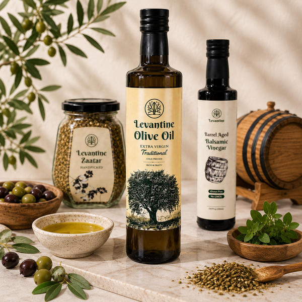 The Full Mediterranean Experience bundle of Levantine Olive Oil, Balsamic Vinegar, and Zaatar